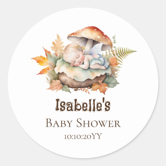 Autumn Woodland Fairy Baby shower Ronde Sticker (Voorkant)