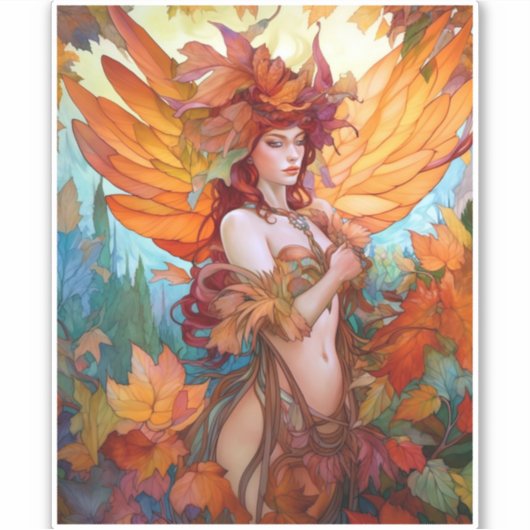 Autumn Woodland Fairy Fantasy Art Sticker (Voorkant)