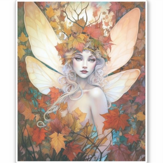 Autumn Woodland Fairy Fantasy Art Sticker (Voorkant)