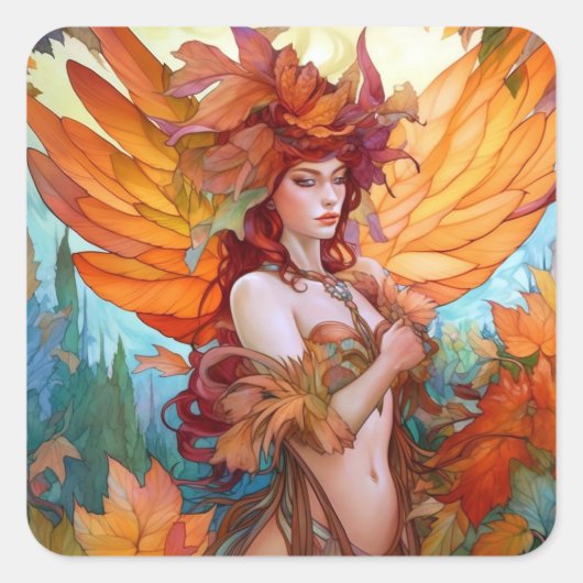 Autumn Woodland Fairy Fantasy Art Vierkante Sticker (Voorkant)