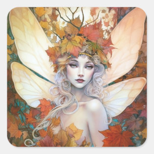 Autumn Woodland Fairy Fantasy Art Vierkante Sticker