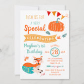 Autumn Woodland Fox Pumpkin Birthday Uitnodiging (Voorkant)