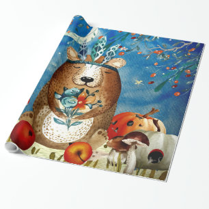 Autumn Woodland Friends Beer Forest Illustration Cadeaupapier