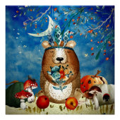 Autumn Woodland Friends Beer Forest Illustration Poster (Voorkant)