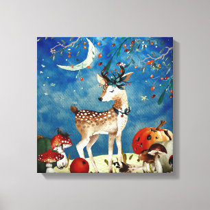 Autumn Woodland Friends Deer Forest Illustration Canvas Afdruk