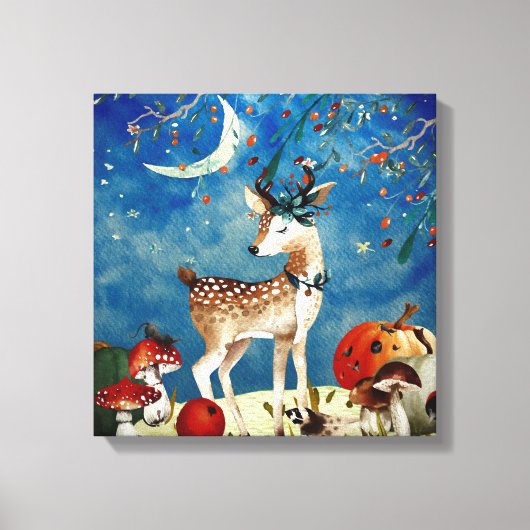 Autumn Woodland Friends Deer Forest Illustration Canvas Afdruk (Voorkant)