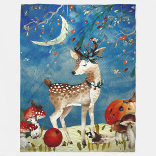 Autumn Woodland Friends Deer Forest Illustration Fleece Deken