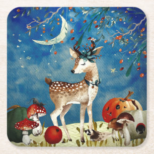 Autumn Woodland Friends Deer Forest Illustration Kartonnen Onderzetters
