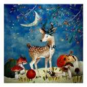Autumn Woodland Friends Deer Forest Illustration Poster (Voorkant)