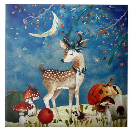Autumn Woodland Friends Deer Forest Illustration Tegeltje (Voorkant)