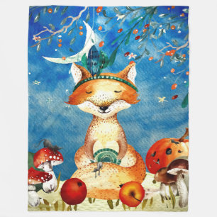 Autumn Woodland Friends Fox Forest Illustration Fleece Deken