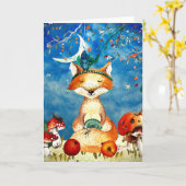 Autumn Woodland Friends Fox Forest Illustration Kaart (Gele Bloem)