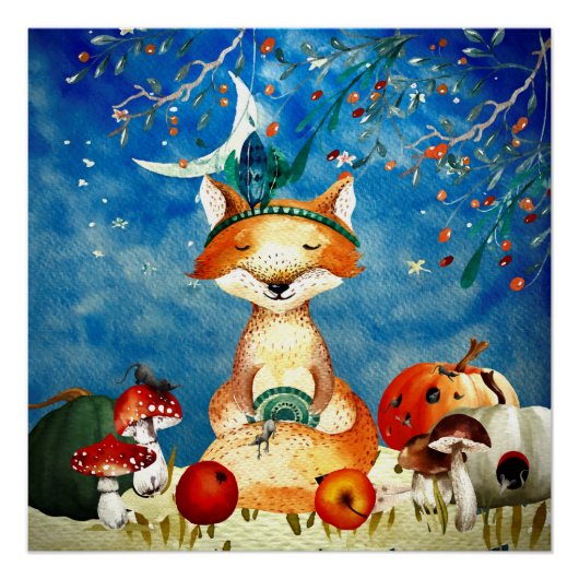 Autumn Woodland Friends Fox Forest Illustration Perfect Poster (Voorkant)
