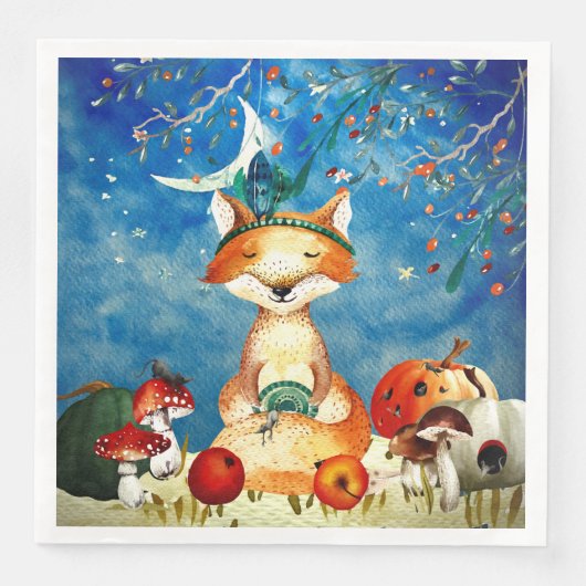 Autumn Woodland Friends Fox Forest Illustration Servet (Voorkant)