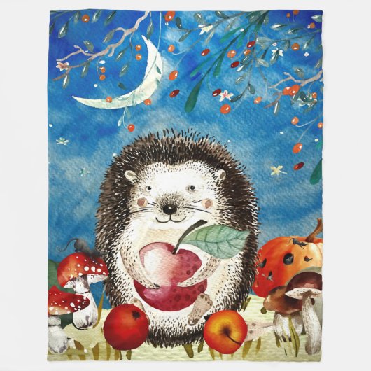 Autumn Woodland Friends Hedegel Forest Drawing Fleece Deken (Voorkant)