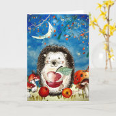 Autumn Woodland Friends Hedegel Forest Drawing Kaart (Gele Bloem)