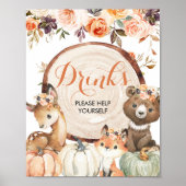 Autumn Woodland Girl Baby shower Drink Sign Poster (Voorkant)