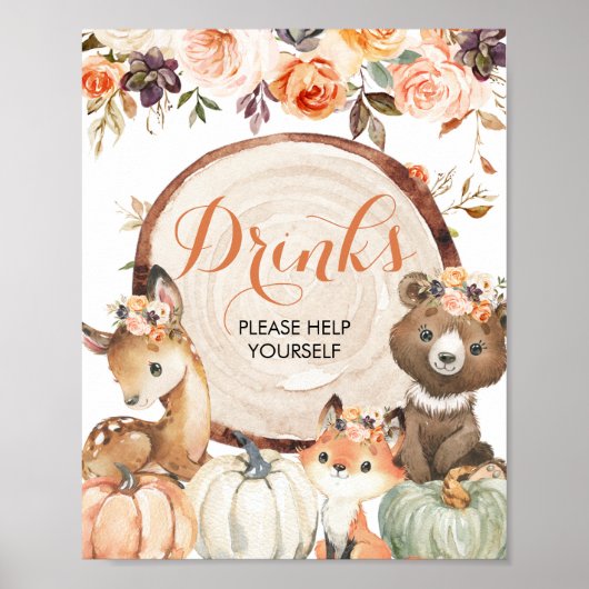 Autumn Woodland Girl Baby shower Drink Sign Poster (Voorkant)