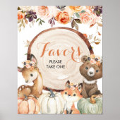 Autumn Woodland Girl Baby shower Party Favors Sign Poster (Voorkant)