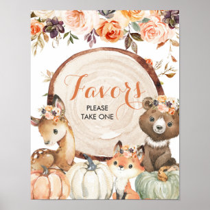Autumn Woodland Girl Baby shower Party Favors Sign Poster