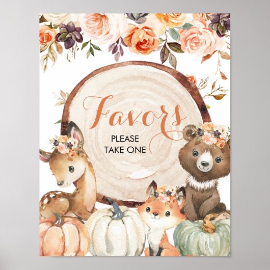 Autumn Woodland Girl Baby shower Party Favors Sign Poster (Voorkant)