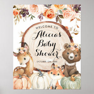 Autumn Woodland Girl Baby shower Welkom Poster