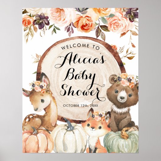Autumn Woodland Girl Baby shower Welkom Poster (Voorkant)