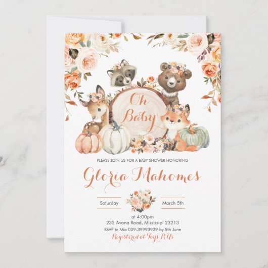 Autumn Woodland Girl Oh Baby Baby shower Kaart (Voorkant)