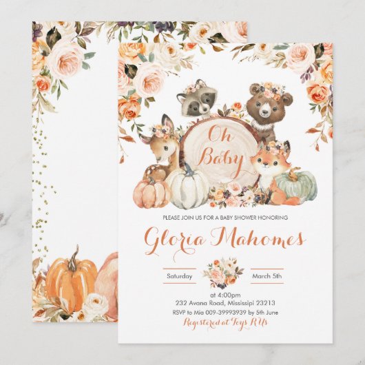 Autumn Woodland Girl Oh Baby Baby shower Kaart (Voorkant / Achterkant)