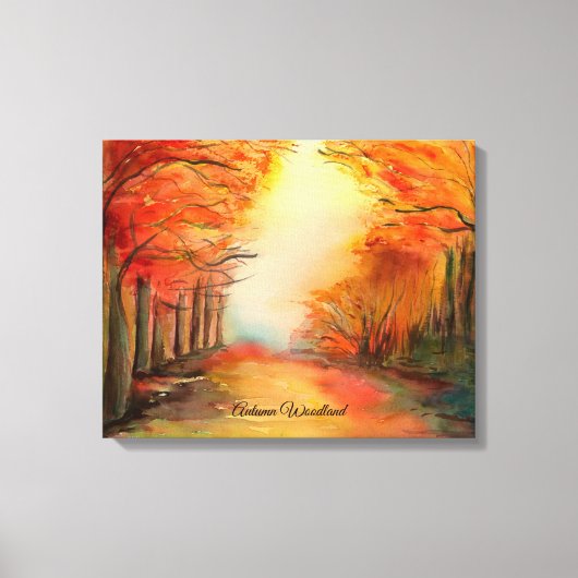 Autumn Woodland Waterverf Schilderen Canvas Afdruk (Voorkant)