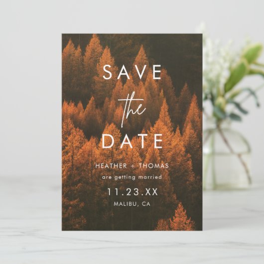 Autumn Woods Minimalist Save the Date (Staand voorkant)