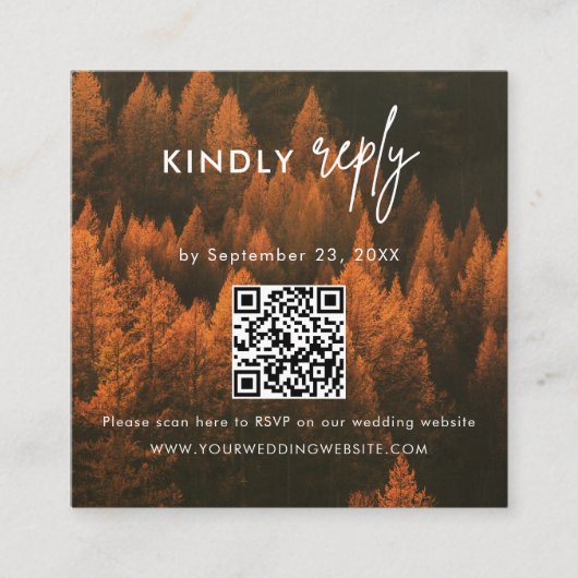Autumn Woods Minimalist Wedding RSVP Card Informatiekaartje (Voorkant)