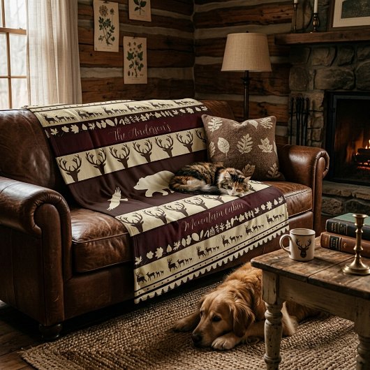 Autumn woods personalized cabin fleece deken