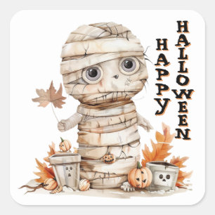 Autumn Wrapped - Mummy in de pompoenvlek Vierkante Sticker