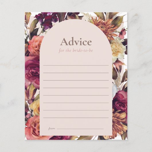 Autumn Wreath Arch Pink Bridal Shower Advice Card (Voorkant)