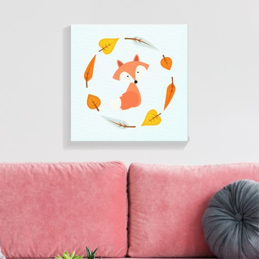 Autumn Wreath Baby Red Fox Canvas Afdruk (Insitu (Woonkamer))