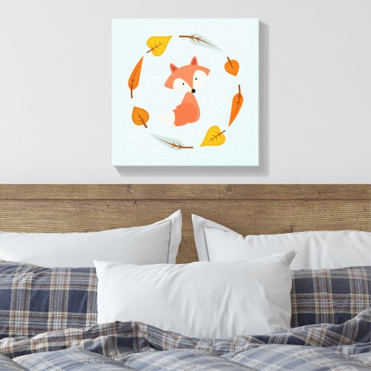 Autumn Wreath Baby Red Fox Canvas Afdruk (Insitu (Slaapkamer))