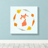 Autumn Wreath Baby Red Fox Canvas Afdruk (Insitu (Houten vloer))