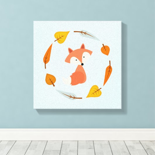 Autumn Wreath Baby Red Fox Canvas Afdruk (Insitu (Houten vloer))