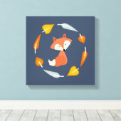 Autumn Wreath Baby Red Fox Canvas Afdruk (Insitu (Houten vloer))