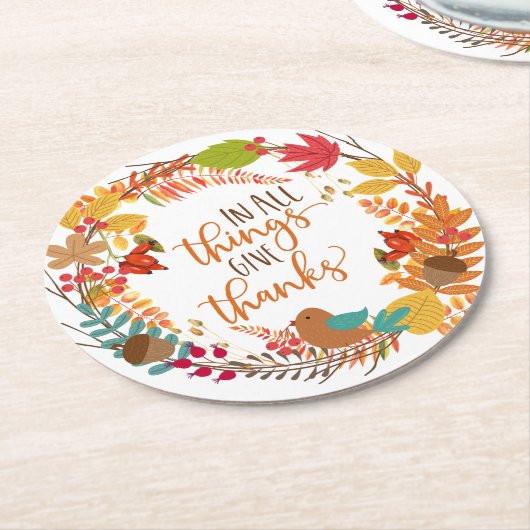 Autumn Wreath geeft Bedankt Ronde Kartonnen Onderzetter (Gebogen)