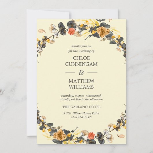 Autumn Wreath | Moderne bruiloft Kaart (Voorkant)