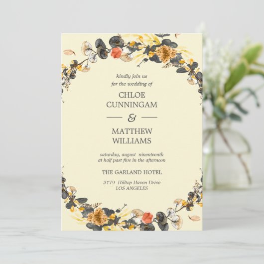 Autumn Wreath | Moderne bruiloft Kaart (Staand voorkant)