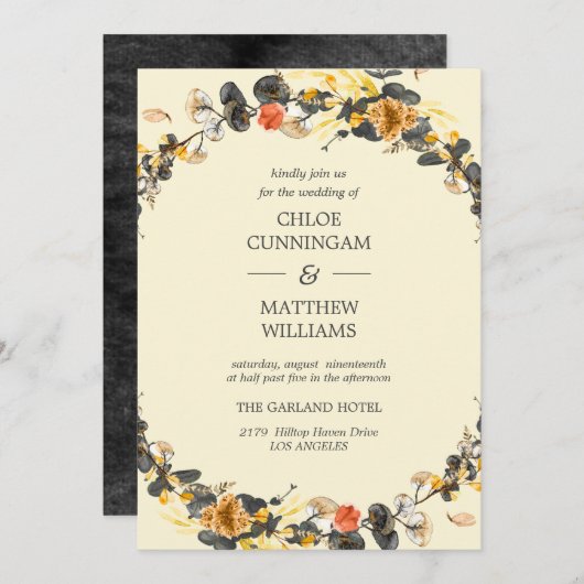 Autumn Wreath | Moderne bruiloft Kaart (Voorkant / Achterkant)