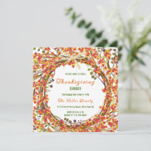 Autumn Wreath Thanksgiving Dinner Invitation