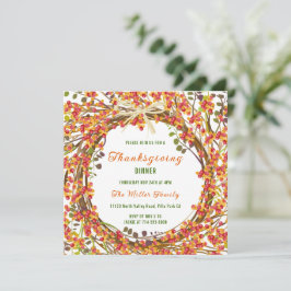 Autumn Wreath Thanksgiving Dinner Invitation Kaart