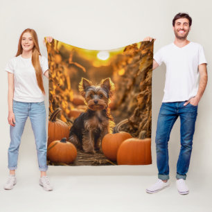 Autumn Yorkie Pup Fleece Deken