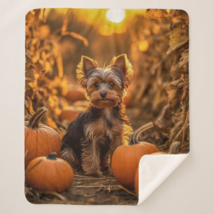 Autumn Yorkie Pup Sherpa Deken