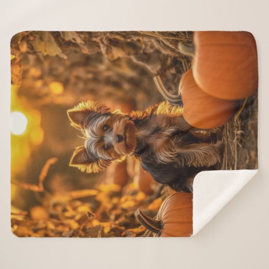 Autumn Yorkie Pup Sherpa Deken (Voorkant (horizontaal))