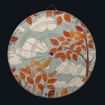 Autumnal Ascent Dartbord<br><div class="desc">Een adembenemende vertoning van vurig sinaasappel en rode herfstbladeren die dansen tegen een achtergrond van serene pastelblauwe lucht versierd met donzige witte wolken. Wist je dat de levendige kleuren van herfst gebladerte niet worden veroorzaakt door koud weer, maar eerder door de afbraak van chlorofyl, het groene pigment in bladeren, waardoor...</div>